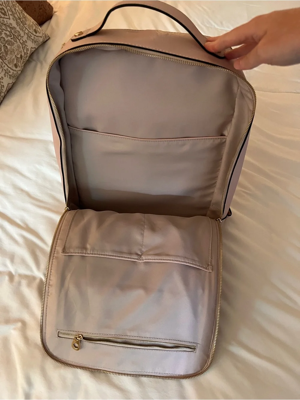 Calpak Pale Pink Structured Backpack with Braided Trim